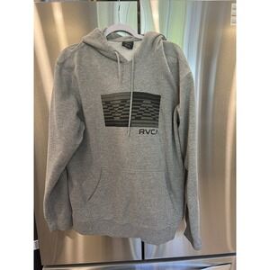 RVCA Hoodie Mens XL Gray Pullover Sweatshirt Big Logo Graphic